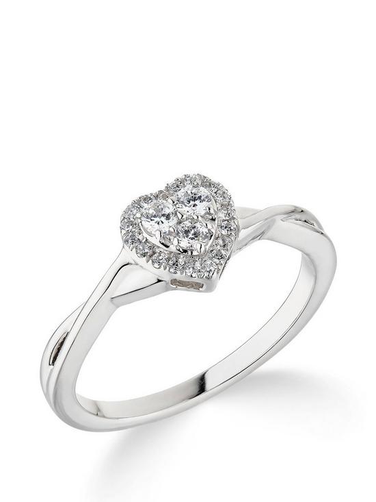 front image of love-diamond-9ct-white-gold-022ct-diamond-halo-heart-cluster-ring