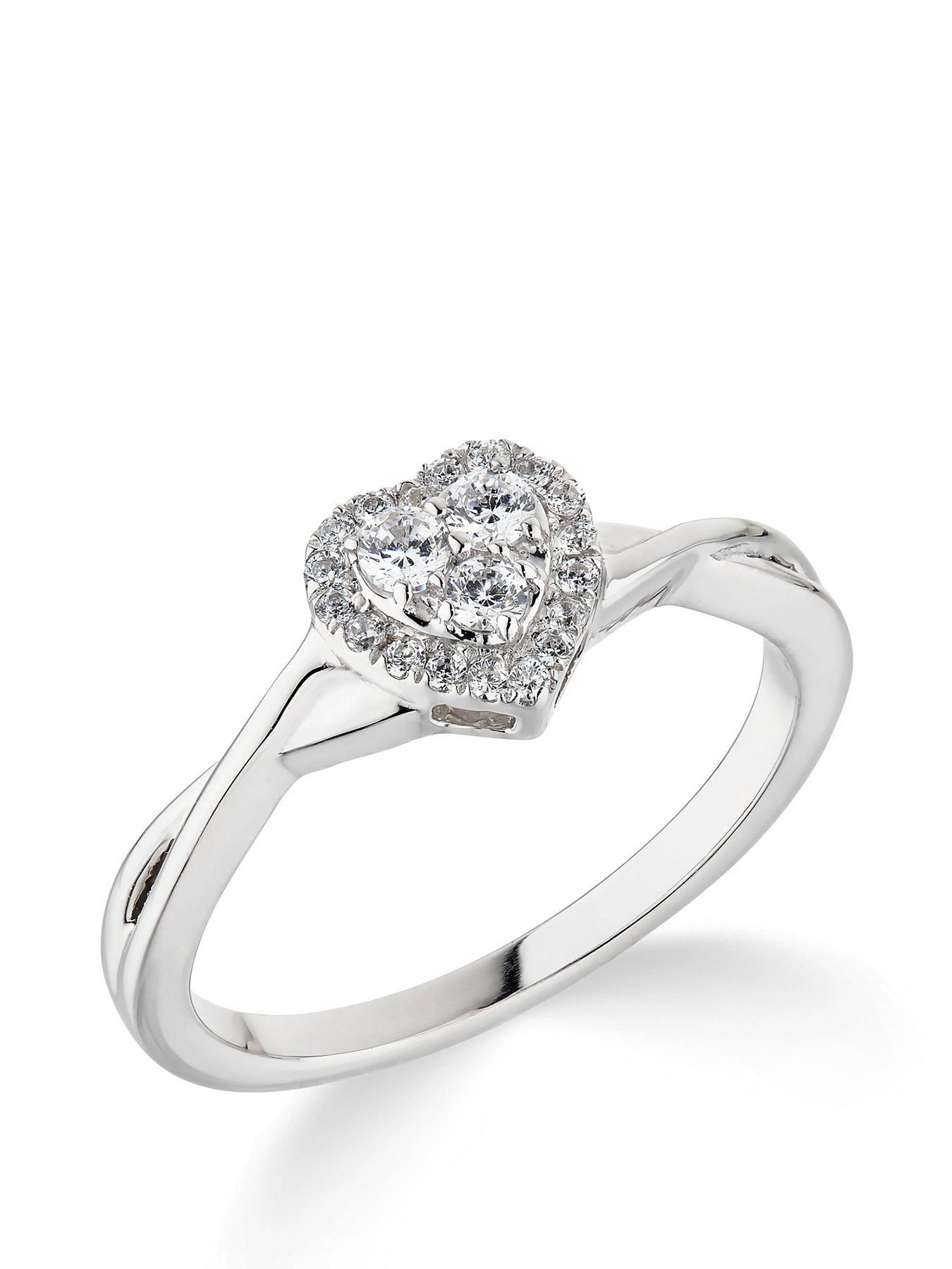Love DIAMOND 9ct White Gold 0.22ct Diamond Halo Heart Cluster Ring