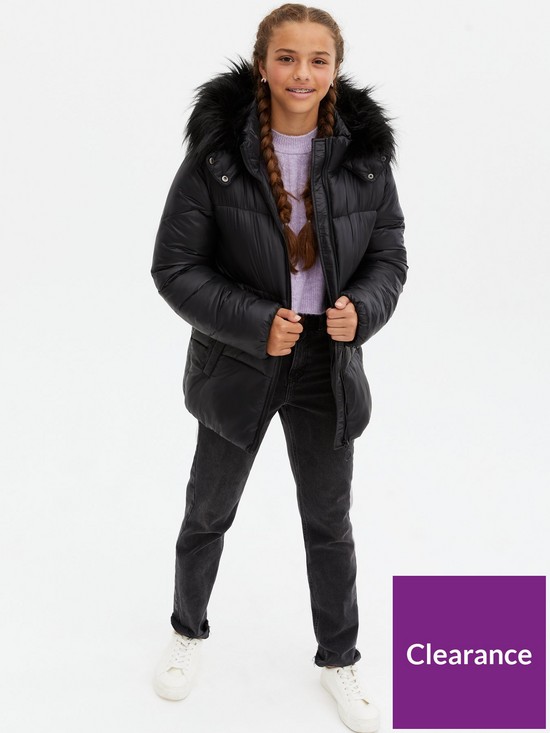 stillFront image of new-look-915-faux-fur-hooded-padded-jacket-black