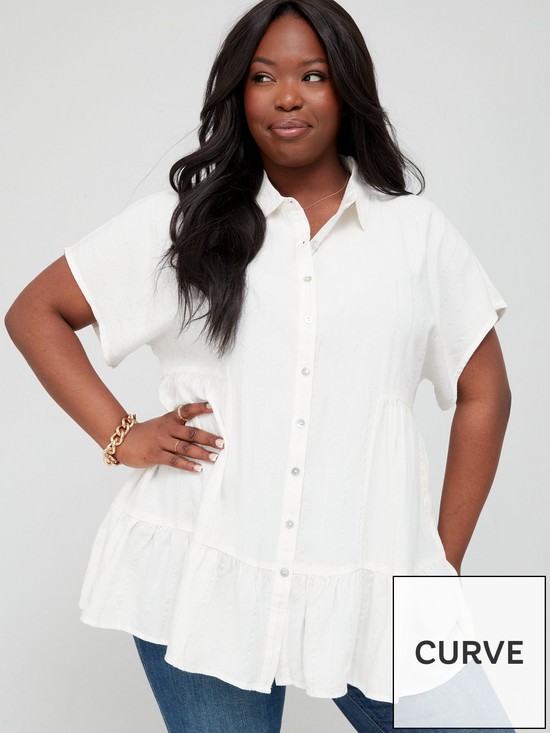 front image of v-by-very-curve-short-sleeve-lurex-stripe-tunic-ivory
