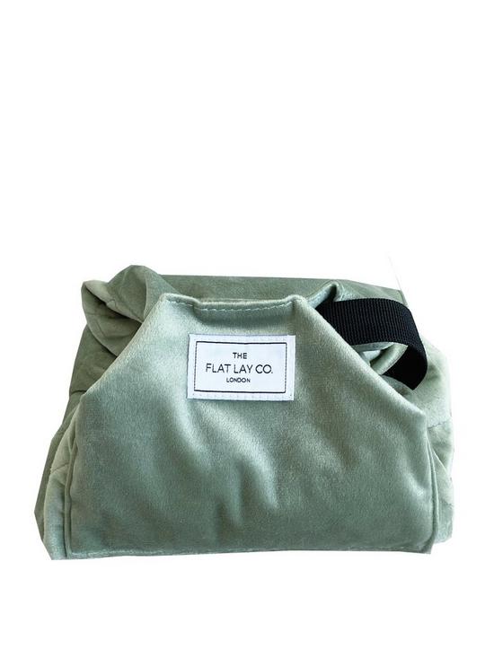 stillFront image of the-flat-lay-co-sage-green-velvet-open-flat-makeup-bag