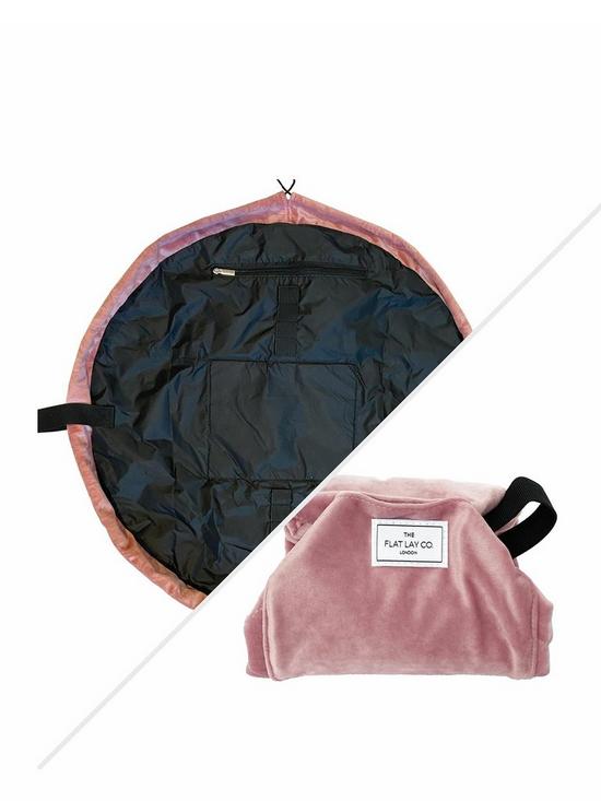 front image of the-flat-lay-co-pink-velvet-open-flat-makeup-bag