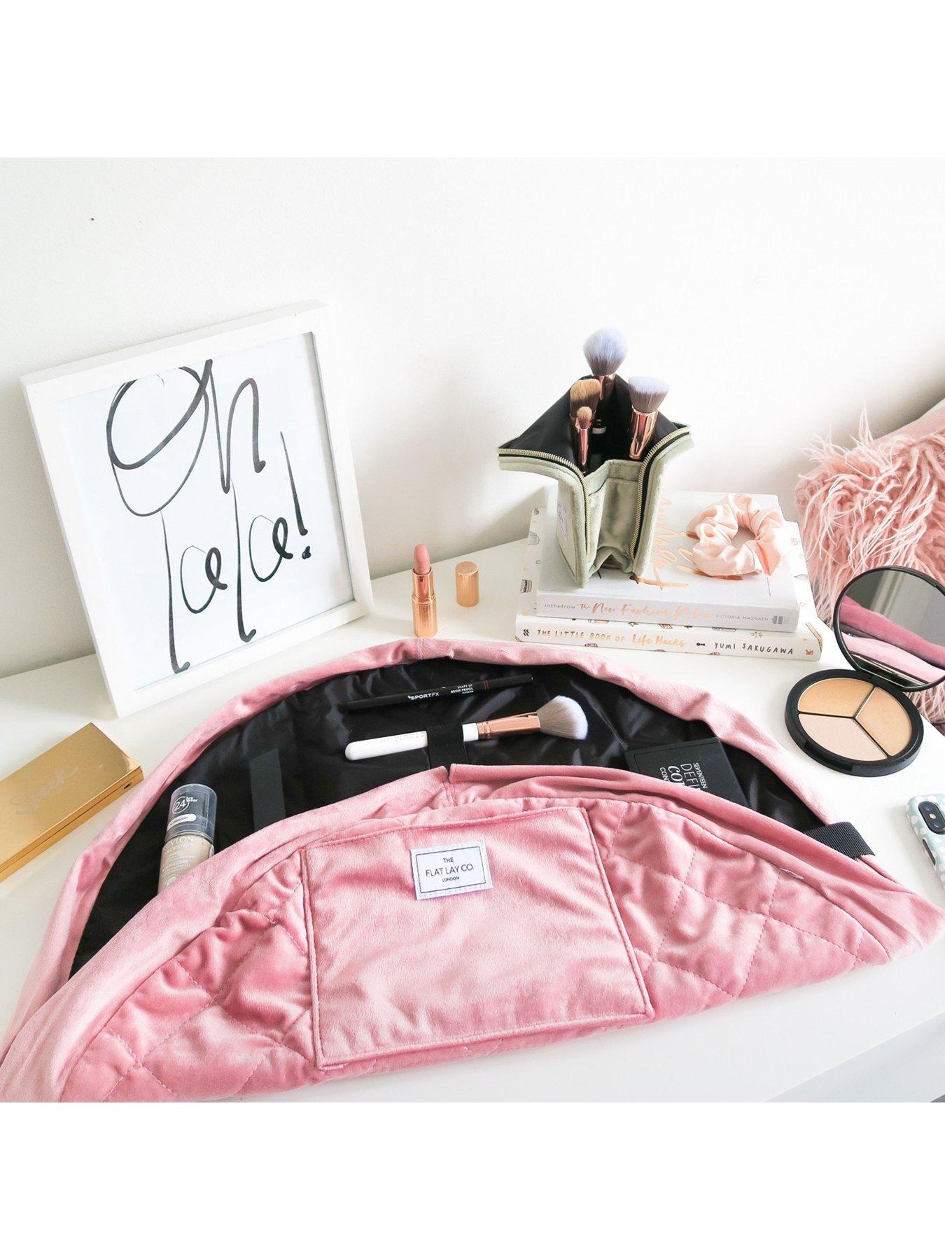 The Flat Lay Pink Velvet Open Flat Makeup Bag Littlewoods