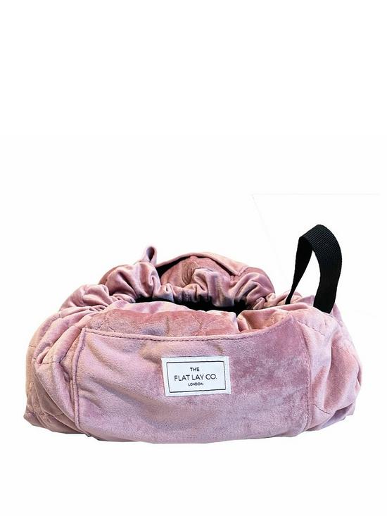 stillFront image of the-flat-lay-co-pink-velvet-open-flat-makeup-bag