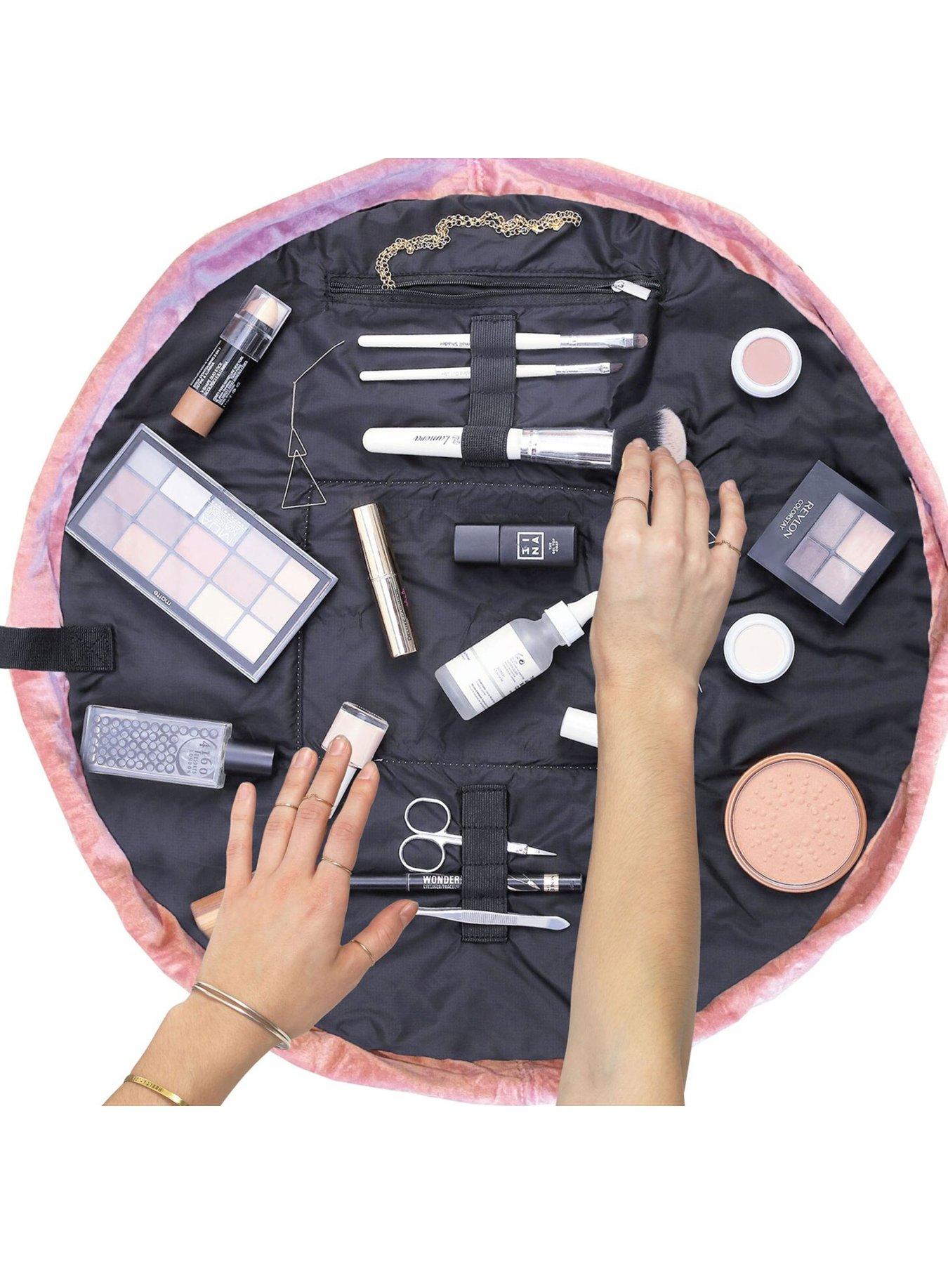 The Flat Lay Pink Velvet Open Flat Makeup Bag Littlewoods