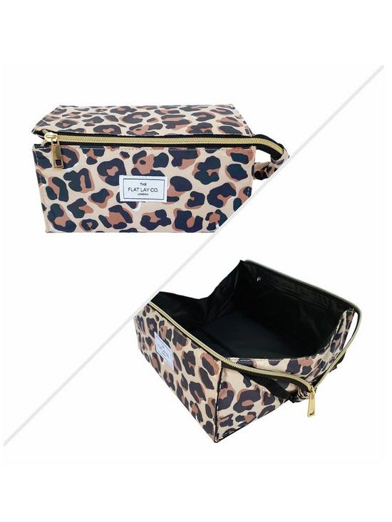 front image of the-flat-lay-co-leopard-print-open-flat-makeup-box