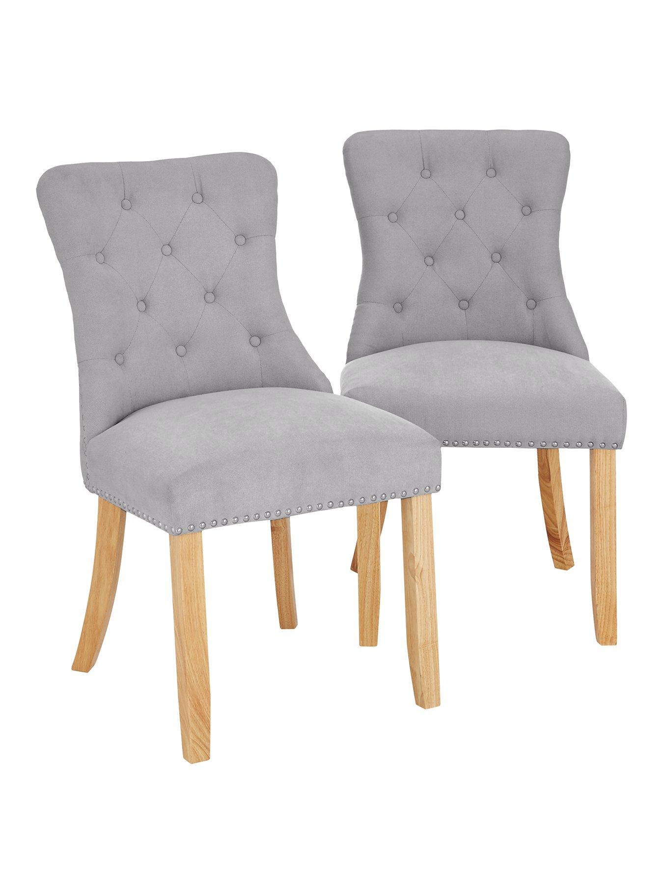 Image 2 of 6 of The Very Collection Warwick Chenille Pair of Standard Dining Chairs - Grey/Oak Effect&nbsp;- FSC&reg; Certified