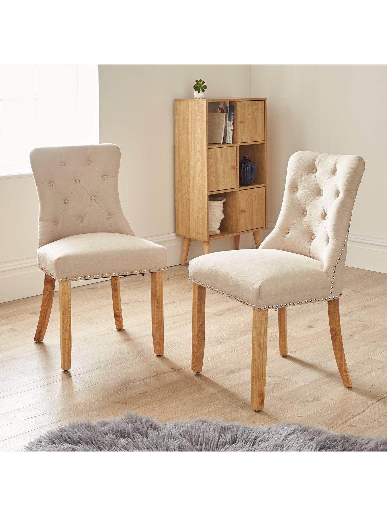 The Very Collection Warwick Chenille Pair of Standard Dining Chairs - Natural/Oak Effect - FSC® Certified