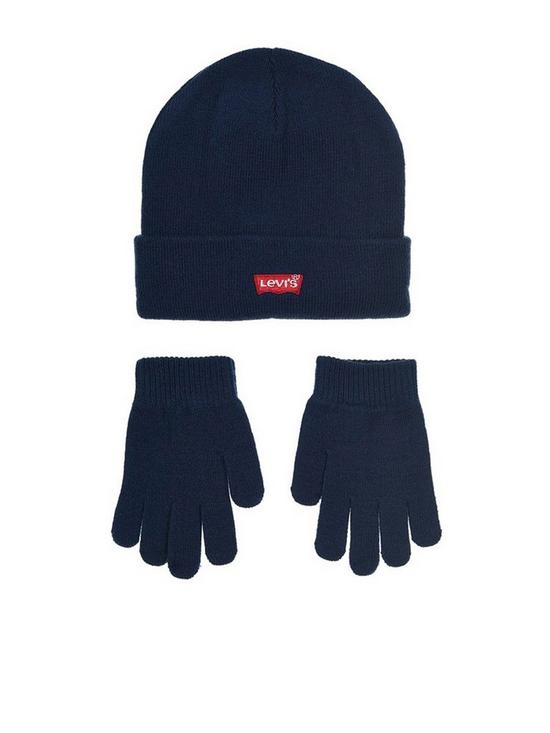 front image of levis-kids-batwing-beanie-hat-amp-glove-set-navy