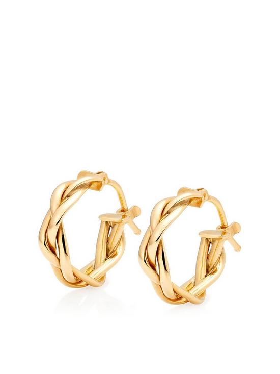 front image of beaverbrooks-9ct-gold-plait-hoop-earrings