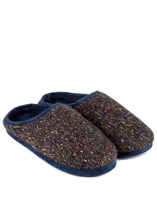 front image of totes-knitted-mule-slipper-navy