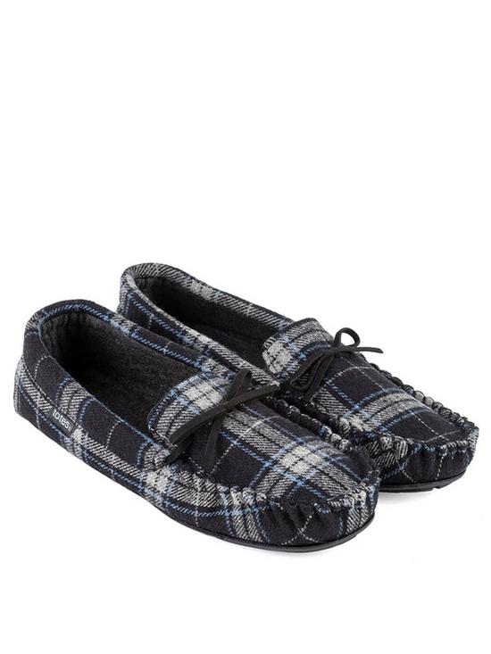 front image of totes-check-moccasin-slipper-grey