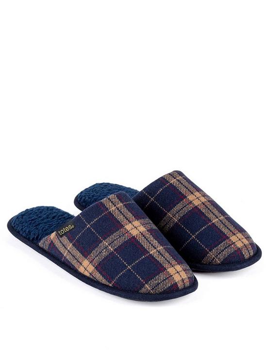 front image of totes-check-mule-slipper-navy