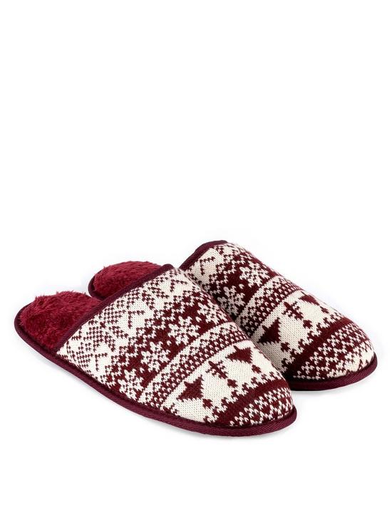 front image of totes-mensnbspfamily-collection-fair-isle-mule-slipper-multi
