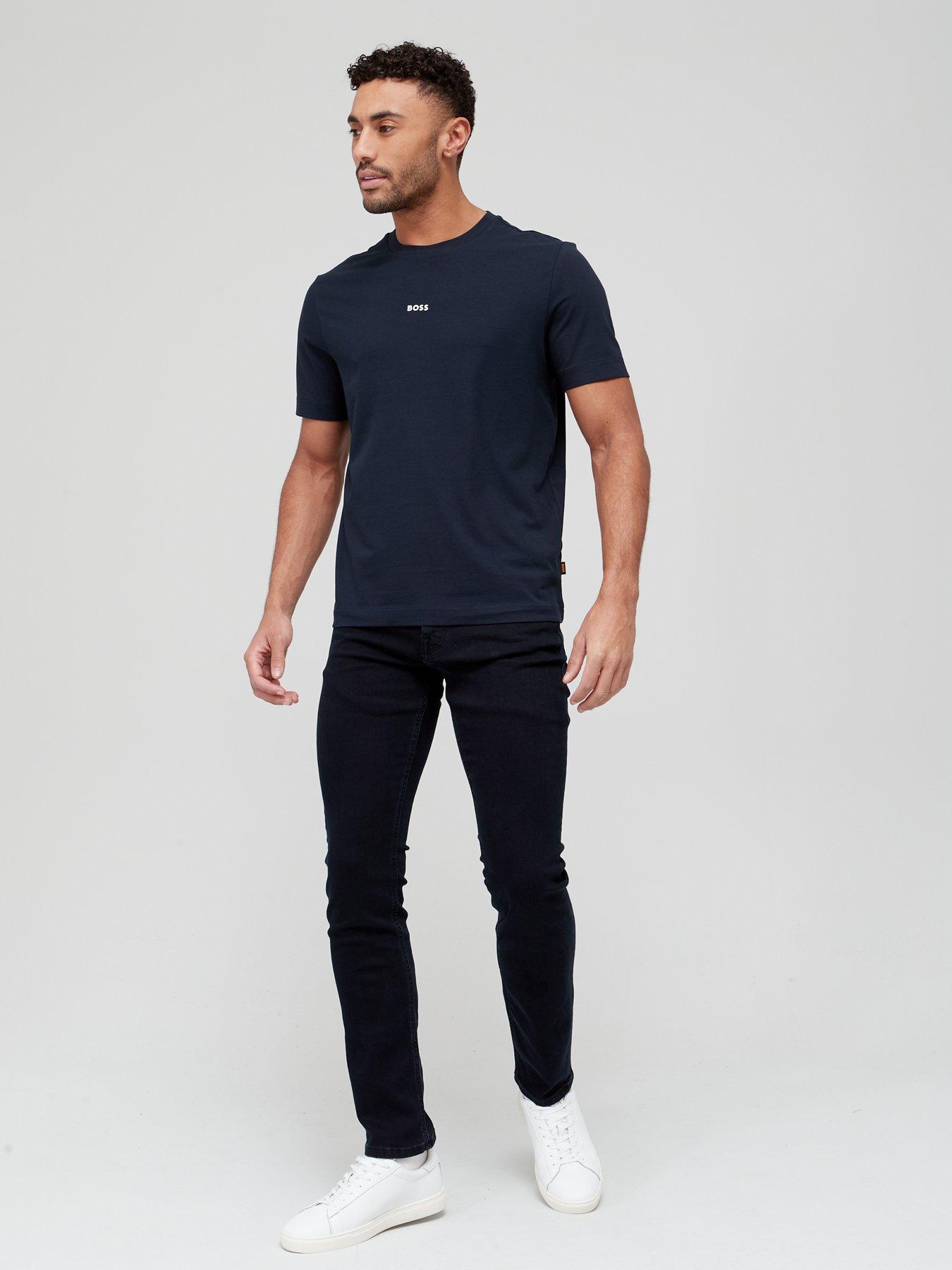Image 3 of 4 of BOSS Mens Relaxed Fit Centre Logo T-Shirt - Dark Blue