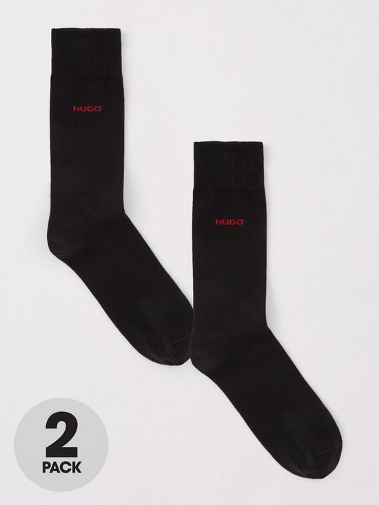 front image of hugo-bodywear-2-pack-classic-socks-black