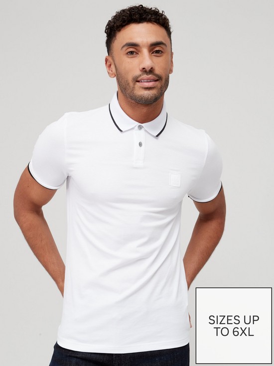 front image of boss-passertip-slim-fit-polo-shirt-white