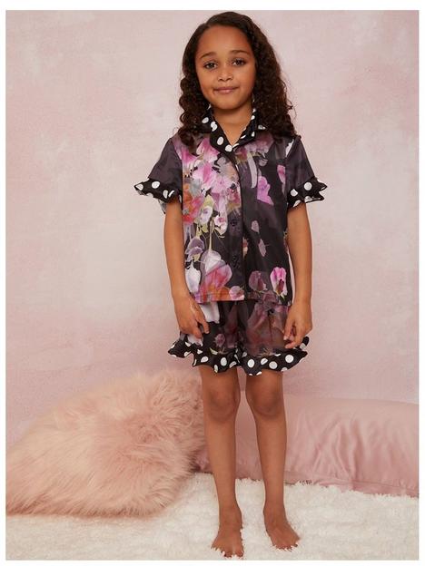 chi-chi-london-girls-floral-spot-print-pyjama-short-set-black