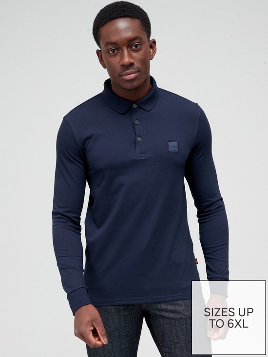 front image of boss-passerby-slim-fit-long-sleeve-polo-shirt-dark-blue