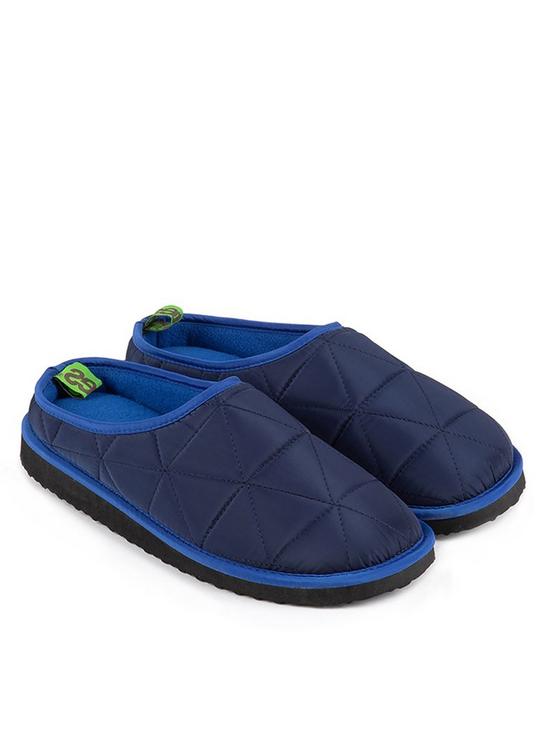 front image of totes-premium-quilted-mule-slipper-navy