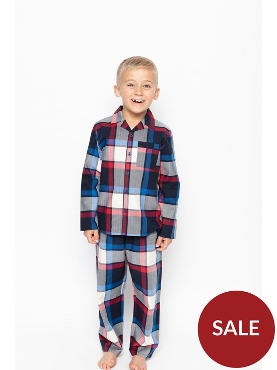 stillFront image of minijammies-boys-archie-checked-woven-pyjamas-redblue