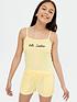  image of new-look-915-girlsnbsphello-sunshine-logo-short-pyjama-set-pale-yellownbsp