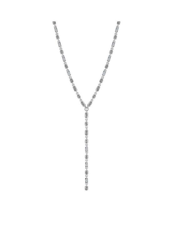 front image of lipsy-silver-crystal-fine-baguette-stone-y-drop-necklace