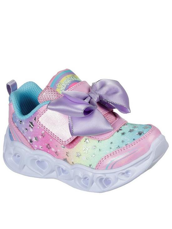 front image of skechers-heart-lights-trainers-pinkmulti
