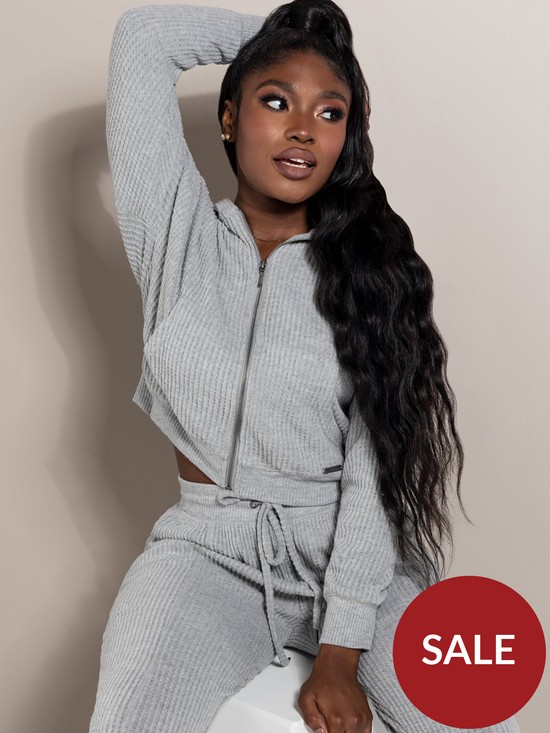 front image of boux-avenue-lillie-waffle-lounge-hoody-grey-marl