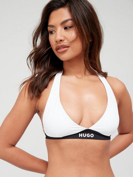 front image of hugo-logo-halter-neck-bikini-top-white