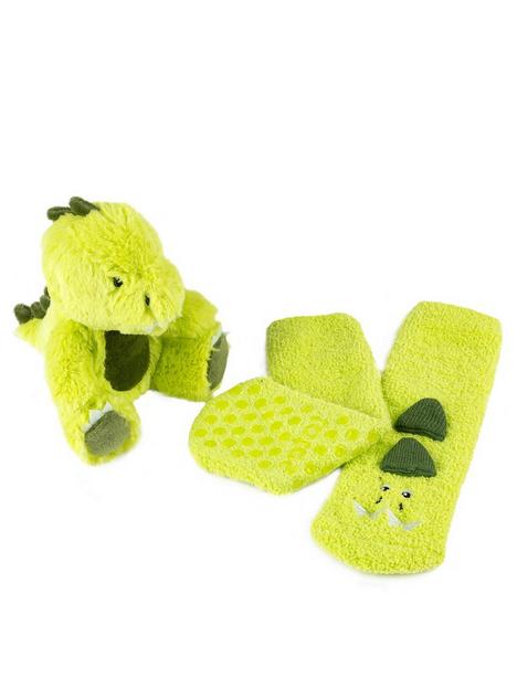 totes-plush-toy-and-supersoftnbspslipper-socks-set-greennbsp