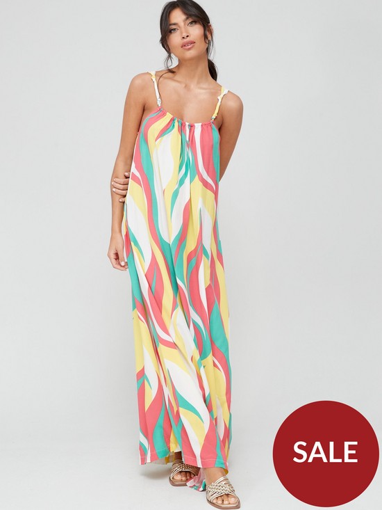 front image of v-by-very-printed-knotted-strap-detail-maxi-beachnbspdress-multinbsp