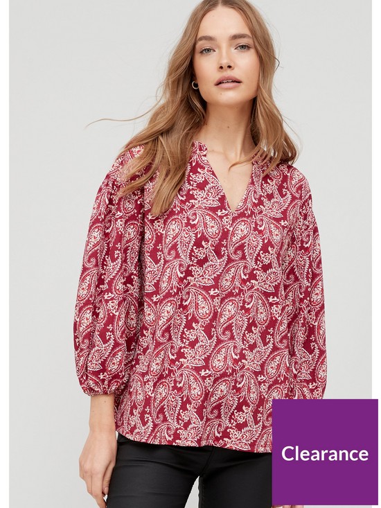 front image of v-by-very-volume-sleeve-top-paisley-print