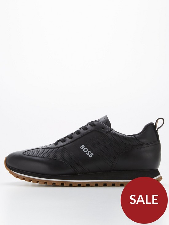 front image of boss-parkour-leather-runner-trainers-black