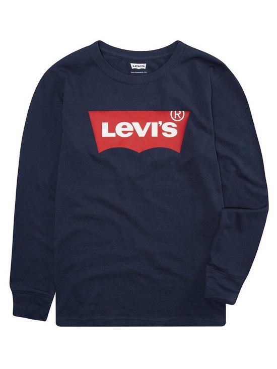 front image of levis-boys-long-sleeve-batwing-t-shirt-navy