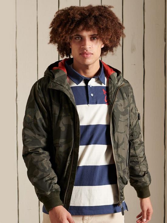 front image of superdry-hooded-bomber-jacket-camo