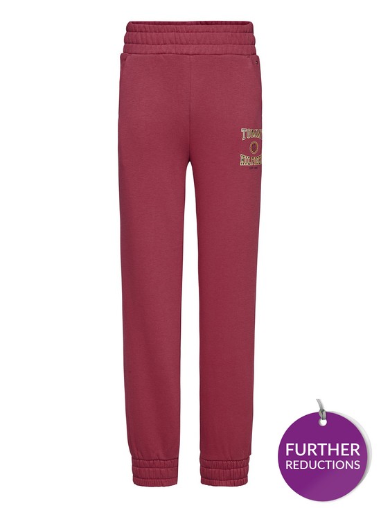 front image of tommy-hilfiger-girls-slouchy-varsity-sweatpants-cranberry