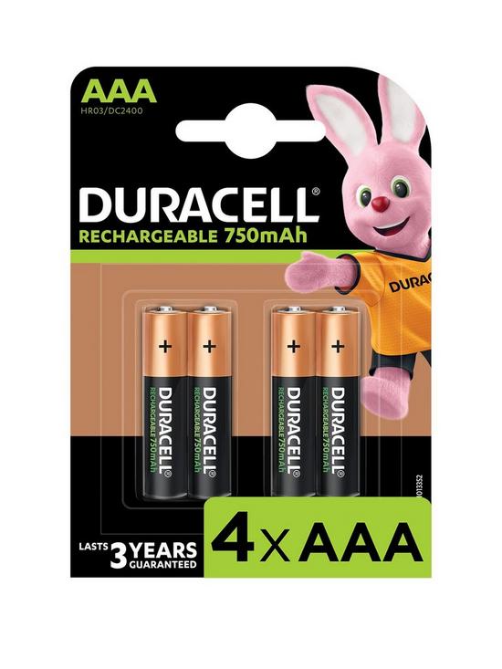 front image of duracell-aaa-rechargeable750mah-4-pack-batteries