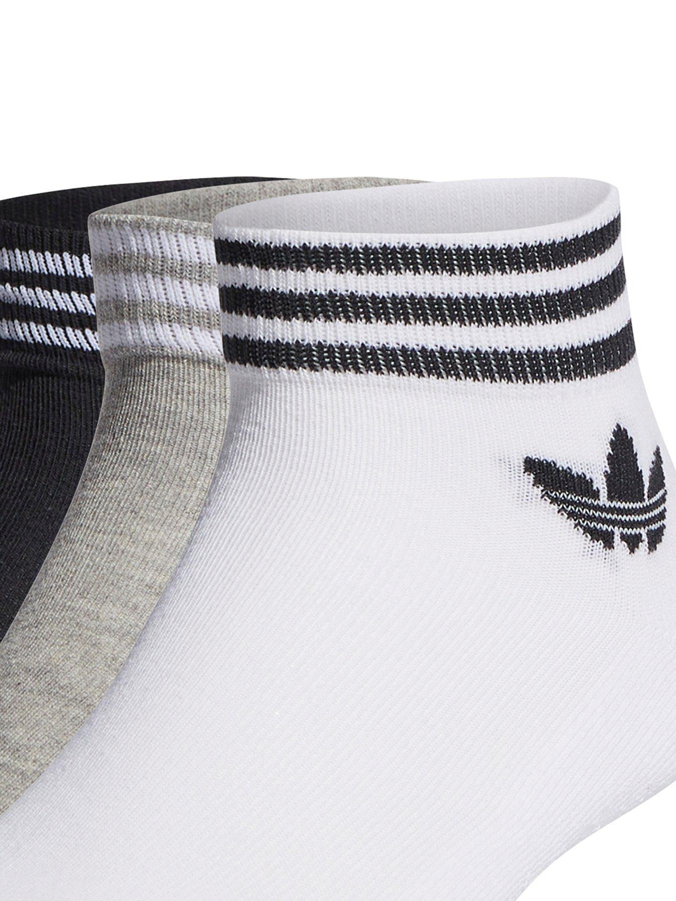 Unisex 3 Pack Trefoil Ankle Socks White Grey