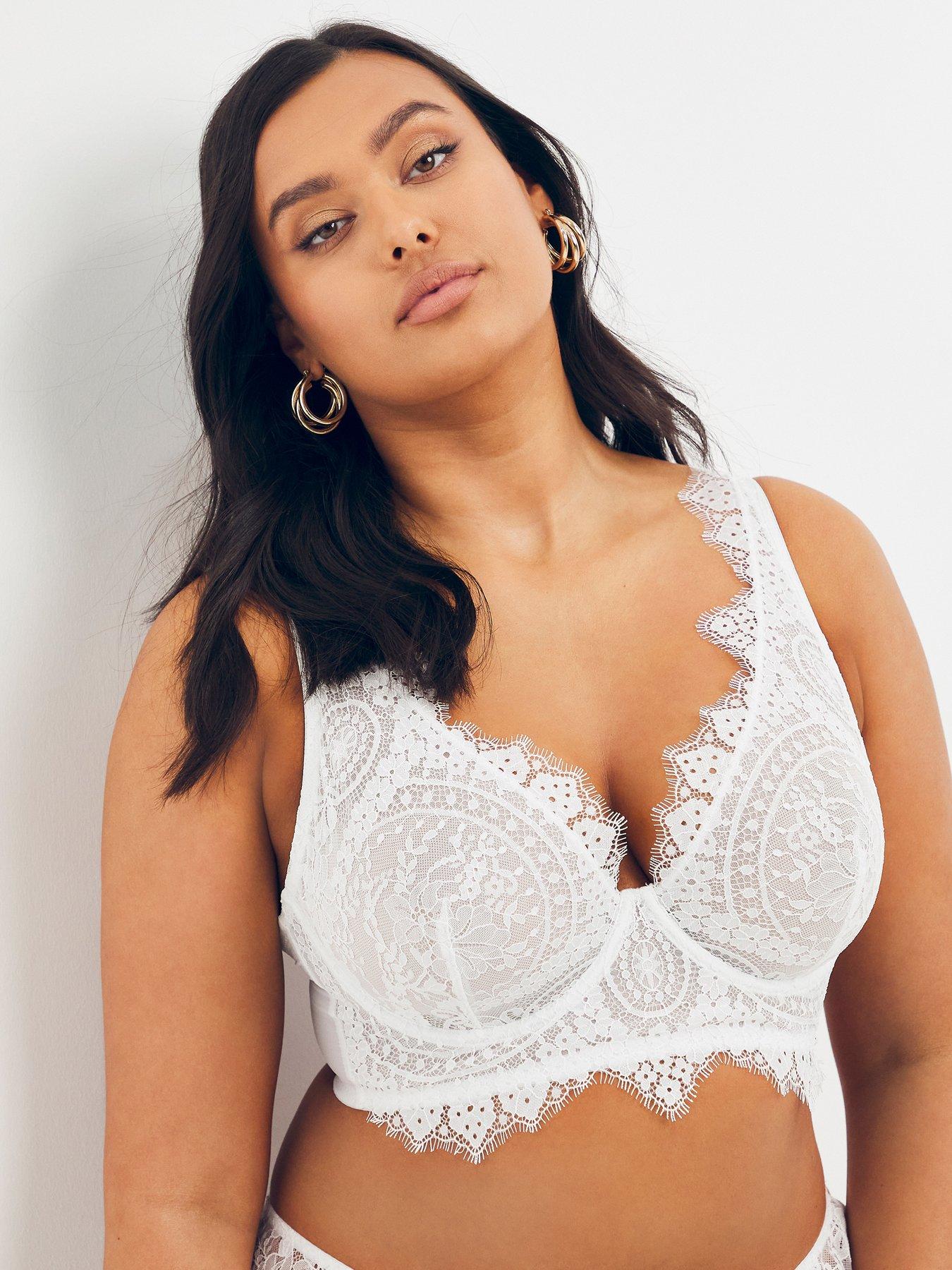 Figleaves Amore Fishnet And Lace Longline Bralette With Strapping Detail in  Black