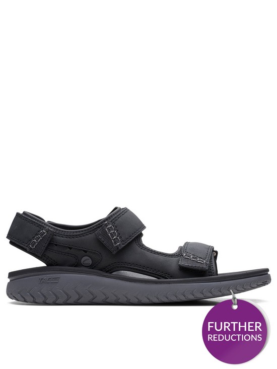 front image of clarks-wesley-bay-sandals-black