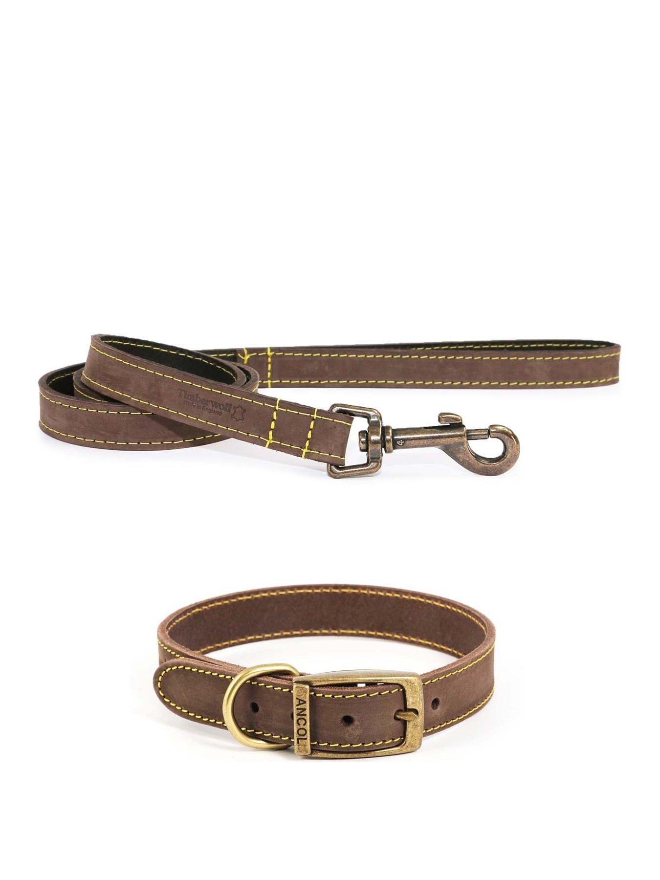  image of ancol-timberwolf-leather-collar-sable-28-36cm-size-3-and-timberwolf-leather-lead-sable-1mx19mm