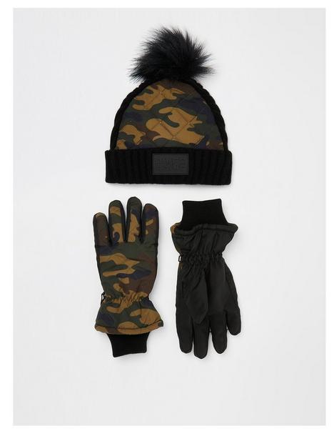 river-island-boys-camo-quilted-hat-and-glove-set-green