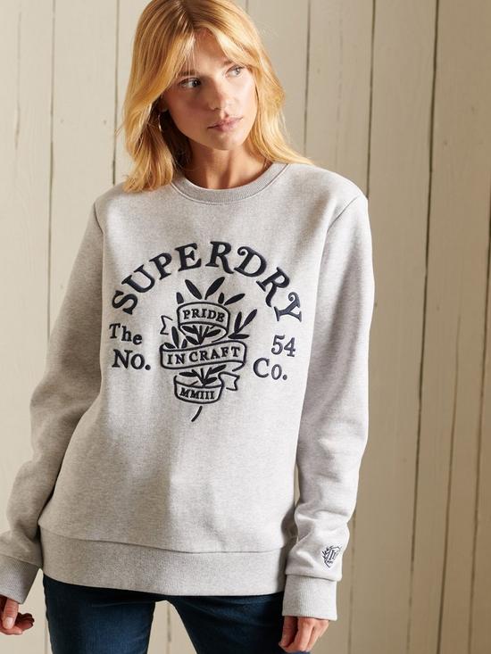 front image of superdry-pride-in-craft-logo-sweat-grey