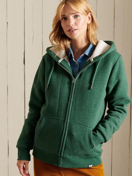front image of superdry-borg-lined-zip-hoodie-green