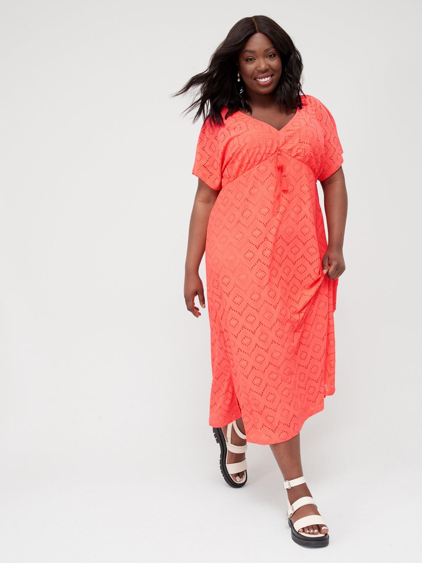 coral broderie dress