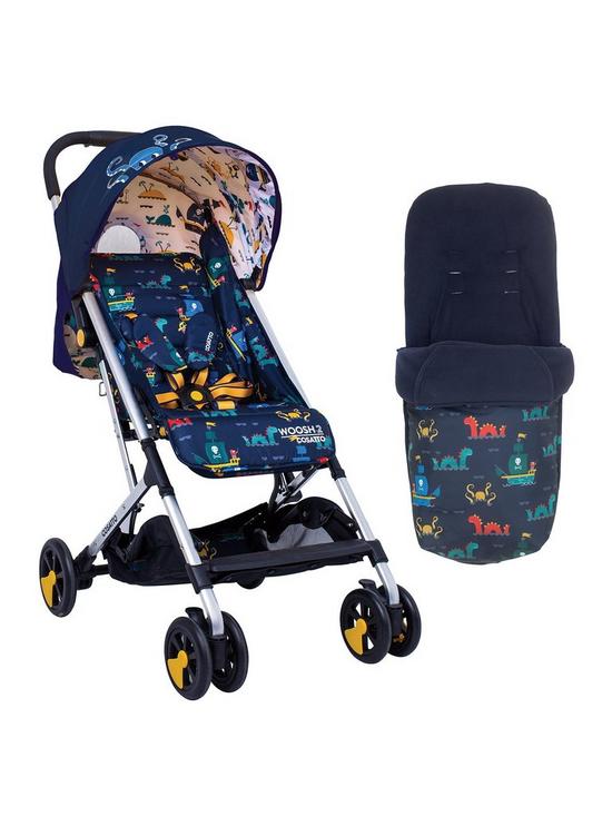 front image of cosatto-woosh-stroller-and-footmuff-bundle-seamonster
