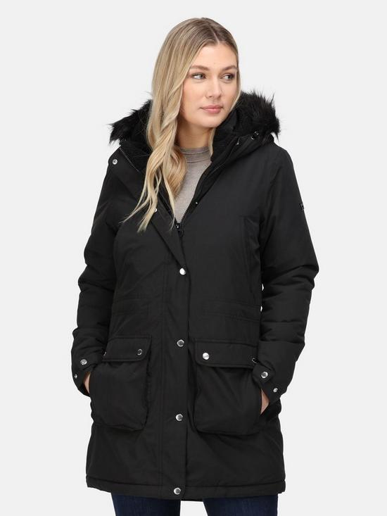 front image of regatta-voltera-waterproof-insulated-heated-parka-jacket-black