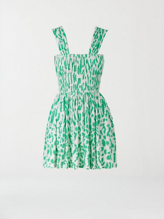 stillFront image of michelle-keegan-elastic-channel-jersey-mini-dress-green-print