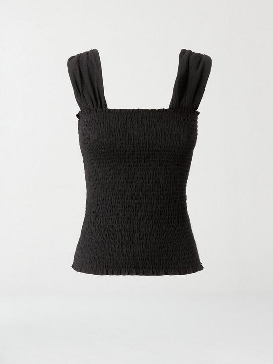 stillFront image of michelle-keegan-shirred-sleeve-crinkle-jersey-top-black